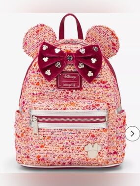 Loungefly Disney Pink Boule Fabric Minnie Mouse Ears Mini Backpack Tweed NWT